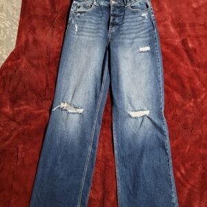 KanCan Women's Straight Leg Distressed Blue Jeans
